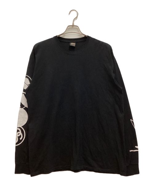 stussy（ステューシー）stussy (ステューシー) カットソー　クルーネック　コットン　スリーブロゴ　ピンボール ブラック サイズ:Lの古着・服飾アイテム