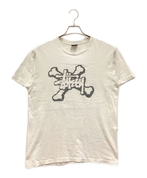 stussy（ステューシー）stussy (ステューシー) 90S 8ビットスカルロゴTシャツ　紺タグ　USA製 ホワイト サイズ:Mediumの古着・服飾アイテム