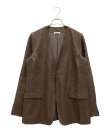 EVERYDAY I LIKE.（エヴリデイ アイ ライク）の古着「Linen Collarless ブレザー　ノーカラージャケット　ボタンレス　リネン」｜ブラウン