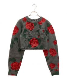 DOLCE & GABBANA（ドルチェ＆ガッバーナ）の古着「薔薇ショートスウェット　クルーネック　バックジップ　クロップド丈」｜グレー