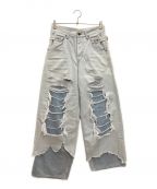 amokアモク）の古着「Damage Layered Denim Pants / ダメージ レイヤード デニムパンツ」｜ブルー