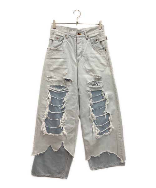 amok（アモク）amok (アモク) Damage Layered Denim Pants / ダメージ レイヤード デニムパンツ ブルー サイズ:Sの古着・服飾アイテム