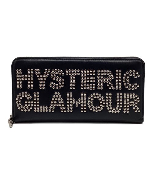 Hysteric Glamour（ヒステリックグラマー）Hysteric Glamour (ヒステリックグラマー) ロゴスタッズロングウォレット　ラウンドジップ　カウレザー ブラックの古着・服飾アイテム