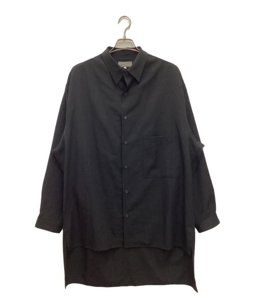 Yohji Yamamoto pour homme（ヨウジヤマモト プールオム）Yohji Yamamoto pour homme (ヨウジヤマモト プールオム) シワギャバ前後段違いブラウス　ウール ブラック サイズ:2の古着・服飾アイテム