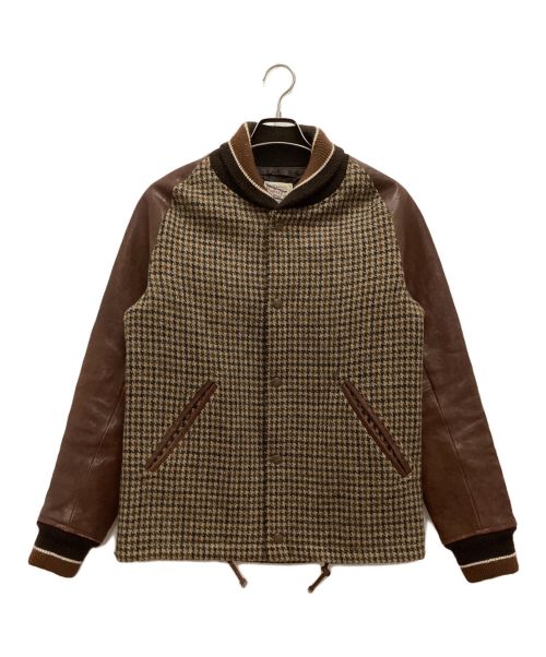 DUFFER（ダファー）DUFFER (ダファー) Harris Tweed (ハリスツイード) スタジャン　レザー　チェック ブラウン サイズ:Lの古着・服飾アイテム