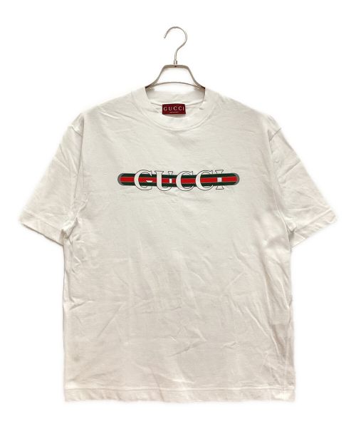 GUCCI（グッチ）GUCCI (グッチ) “GUCCI”プリント コットンジャージー Tシャツ ホワイト サイズ:XSの古着・服飾アイテム