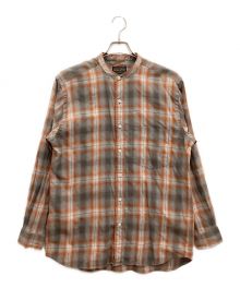 PENDLETON（ペンドルトン）の古着「バンドカラーネルシャツ　チェック　コットン混　リネン混」｜グレー×オレンジ