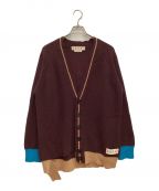 MARNIマルニ）の古着「BROKEN RIPPED CARDIGAN / ブロークン リップド カーディガン　Vネック　ダメージ　ウール」｜ボルドー