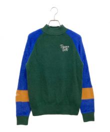 BEAMS GOLF（ビームスゴルフ）の古着「シャギースリーブニット　ハイネック　パターンカラー」｜グリーン