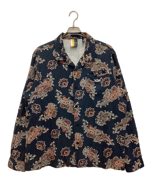 KITH（キス）KITH (キス) L/S Thompson Printed Camp Collar Silk Cotton Shirt / ロングスリーブ トンプソン プリント キャンプ カラー シルク コットン シャツ ネイビー サイズ:XLの古着・服飾アイテム