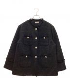 IENAイエナ）の古着「Monotone Tweed / モノトーン ツイード ジャケット ノーカラー オーバーサイズ」｜ブラック