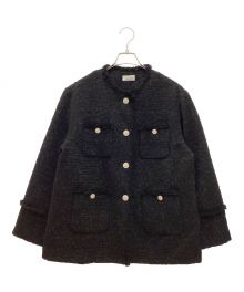 IENA（イエナ）の古着「Monotone Tweed / モノトーン ツイード ジャケット ノーカラー オーバーサイズ」｜ブラック