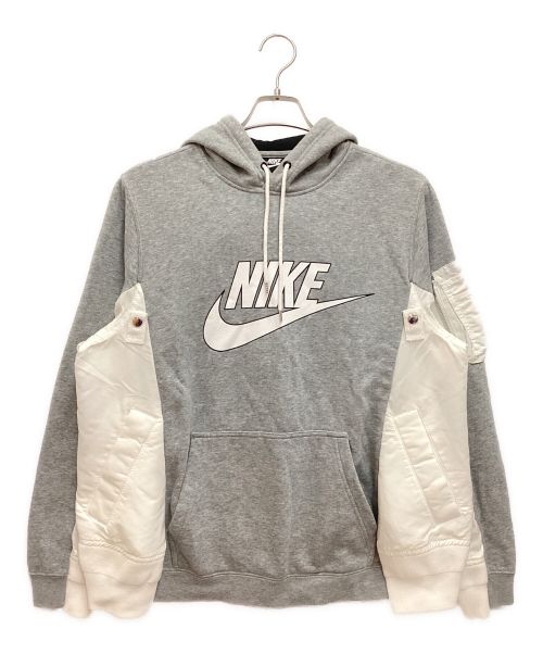 NIKE（ナイキ）NIKE (ナイキ) sacai (サカイ) MA-1ドッキングパーカー　ロゴプリント　カスタム グレー サイズ:2の古着・服飾アイテム