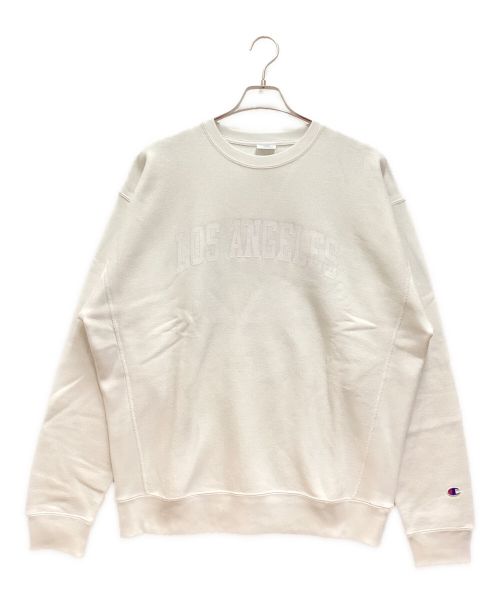 Champion REVERSE WEAVE（チャンピオン リバース ウィーブ）Champion REVERSE WEAVE (チャンピオン リバース ウィーブ) スウェット　クルーネック　プリント　裏起毛　Ron Herman 別注 ホワイト サイズ:LARGEの古着・服飾アイテム