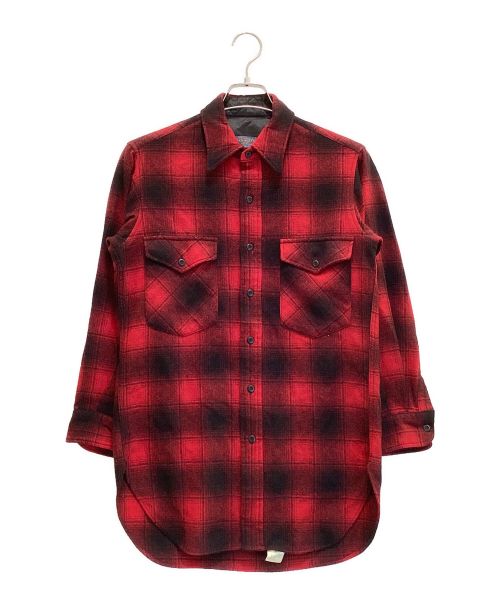 PENDLETON（ペンドルトン）PENDLETON (ペンドルトン) ヴィンテージオンブレチェックシャツ　ウール　70S　USA製 レッド×ブラック サイズ:Sの古着・服飾アイテム