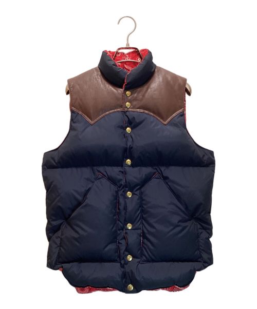 DUFFER（ダファー）DUFFER (ダファー) Rocky Mountain FeatherBed (ロッキーマウンテンフェザーベッド) ダウンベスト　カウレザー　ナイロン　裏地バンダナ柄 ネイビー サイズ:36の古着・服飾アイテム