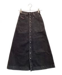 DIESEL（ディーゼル）の古着「デニムロングスカート　DE-ALBUS-L A-LINE LONG SKIRT」｜ブラック