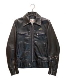 Lewis Leathers×Hysteric Glamour（ルイスレザース×ヒステリックグラマー）の古着「スタッズシングルライダースジャケット　ホースレザー　ドミネーター」｜ブラック