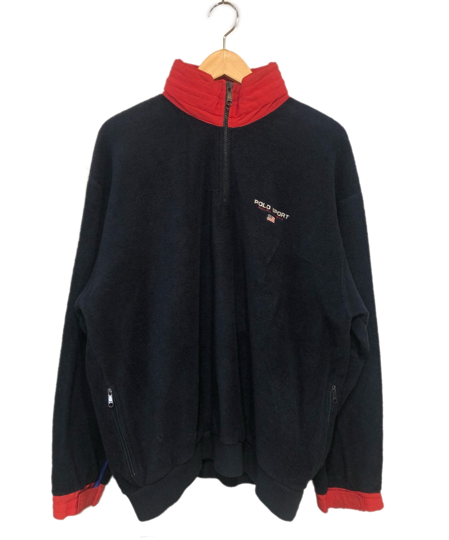 受賞店舗】-90s POLO SPORT Logo Fleece Jacket 黒 L ポ•ロスポーツ