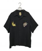 原宿 SUKAJYAN DEPTハラジュク スカジャンデプト）の古着「虎龍刺繍オープンカラーシャツ」｜ブラック
