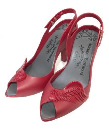 Vivienne Westwood×melissa（ヴィヴィアンウエストウッド×メリッサ）の古着「ウィングモチーフオープントゥーパンプス」｜レッド