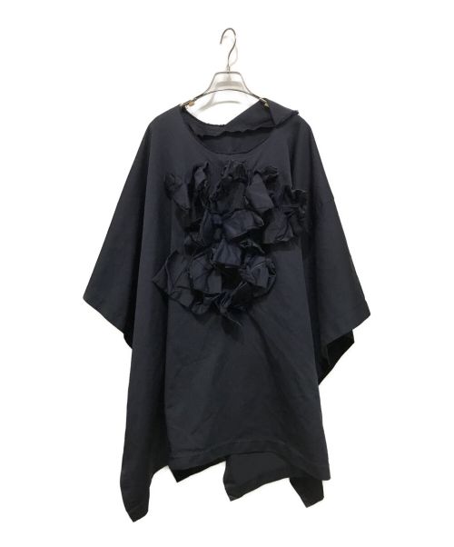 COMME des GARCONS（コムデギャルソン）COMME des GARCONS (コムデギャルソン) ポリエステルアシンメトリーフリルポンチョジャケット ブラック×ネイビー サイズ:XSの古着・服飾アイテム