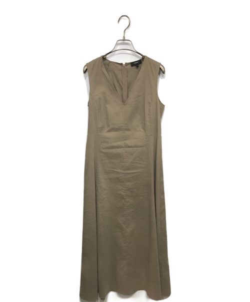 theory（セオリー）theory (セオリー) ECO CRUNCH WASH SEAMED V DRESS リネン混ノースリーブワンピース ベージュ サイズ:2の古着・服飾アイテム