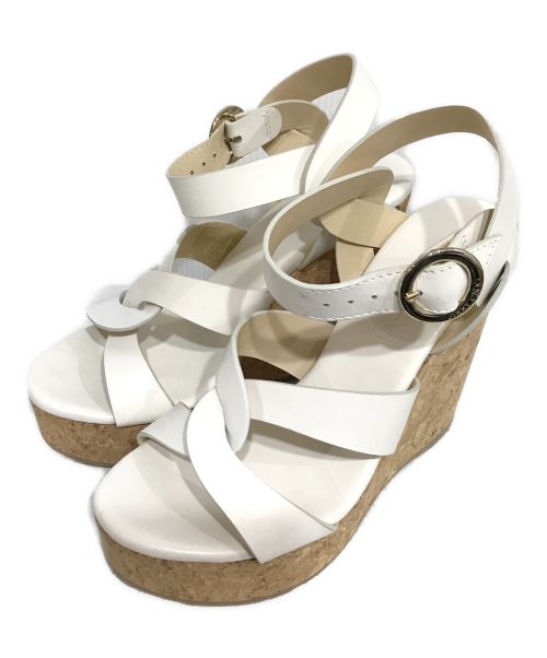 JIMMY CHOO（ジミーチュウ）JIMMY CHOO (ジミーチュウ) Aleili 100 Leather Wedge Sandals ヒールサンダル ホワイト サイズ:36の古着・服飾アイテム