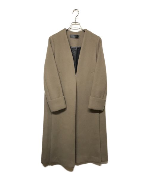 CITY（シティ）CITY (シティ) SUPER140S WOOL サイドスリットノーカラーコート ベージュ サイズ:1の古着・服飾アイテム