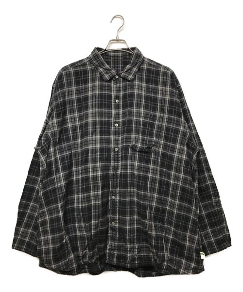 BEAMS（ビームス）BEAMS (ビームス) SSZ BEAMS surf＆sk8 21AW バルーンチェックシャツ BALLOON SHIRTS ブラック×グレー サイズ:Lの古着・服飾アイテム