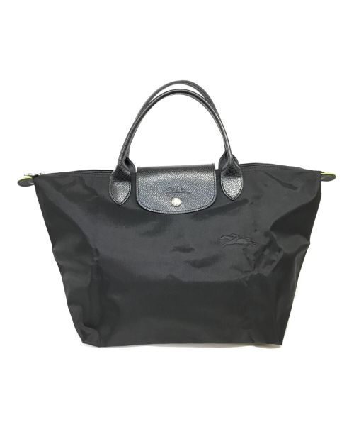 LONGCHAMP（ロンシャン）LONGCHAMP (ロンシャン) ル プリアージュ グリーン トップハンドルバッグ ブラック×グリーンの古着・服飾アイテム