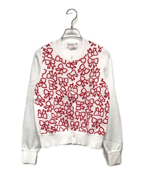 COMME des GARCONS GIRL（コムデギャルソンガール）COMME des GARCONS GIRL (コムデギャルソンガール) リボンデザインカーディガン ホワイト×レッド サイズ:Sの古着・服飾アイテム