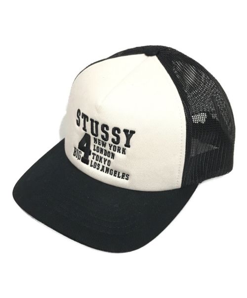 stussy（ステューシー）stussy (ステューシー) TRUCKER BIG 4 SNAPBACK メッシュ キャップ ブラック×ホワイトの古着・服飾アイテム