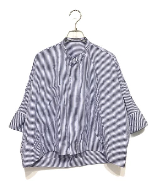 MACPHEE（マカフィー）MACPHEE (マカフィー) コットンブロード バンドカラークロップドシャツ ブルー×ホワイト サイズ:36の古着・服飾アイテム