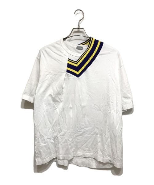 kolor/BEACON（カラービーコン）kolor/BEACON (カラービーコン) 襟ニット切替Tシャツ ホワイト×ブルー サイズ:2の古着・服飾アイテム