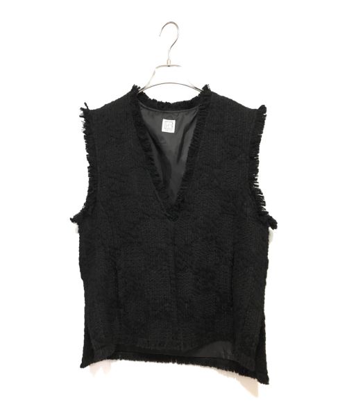 L'AUBE BLANC（ローブブラン）L'AUBE BLANC (ローブブラン) Fringe tweed vest ツイードベスト ブラック サイズ:Fの古着・服飾アイテム