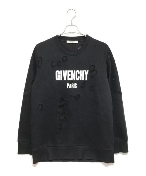 GIVENCHY（ジバンシィ）GIVENCHY (ジバンシィ) デストロイ ロゴプリントスウェット トレーナー ブラック サイズ:Lの古着・服飾アイテム