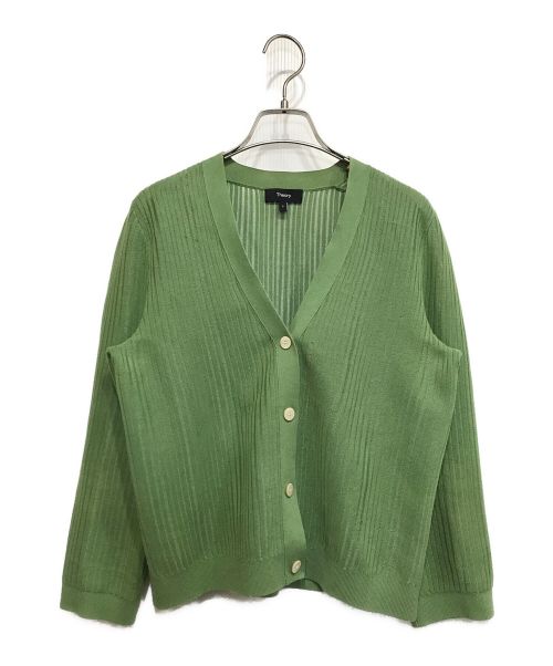 theory（セオリー）theory (セオリー) Matte Cotton Shrunken Cardi Vネックカーディガン グリーン サイズ:Sの古着・服飾アイテム