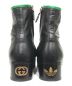 GUCCI (グッチ) adidas (アディダス) スリーストライプス サイドジップ レザー ショートブーツ ブラック×グリーン サイズ:8 1/2：45000円