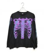 stussyステューシー）の古着「RIB CAGE LS TEE  ボーンプリント長袖Tシャツ」｜ブラック×パープル