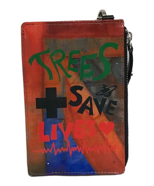 Vivienne Westwood（ヴィヴィアンウエストウッド）Vivienne Westwood (ヴィヴィアンウエストウッド) TREES SAVE LIVES カードケース ブラック×オレンジの古着・服飾アイテム