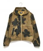 stussyステューシー）の古着「FLORAL DYE WORK JACKET ジャケット」｜オリーブ×ブラック