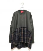 Vivienne Westwood RED LABELヴィヴィアンウエストウッドレッドレーベル）の古着「チェック柄ドッキングフリルTシャツ」｜ダークグレー×ネイビー