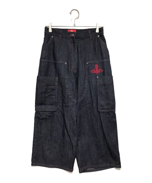 Vivienne Westwood RED LABEL（ヴィヴィアンウエストウッドレッドレーベル）Vivienne Westwood RED LABEL (ヴィヴィアンウエストウッドレッドレーベル) オーブ刺繍クロップドカーゴパンツ インディゴ サイズ:02の古着・服飾アイテム