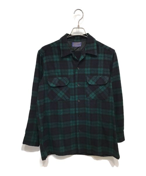 PENDLETON（ペンドルトン）PENDLETON (ペンドルトン) ウールオープンカラーシャツ ネイビー×グリーン サイズ:Mの古着・服飾アイテム