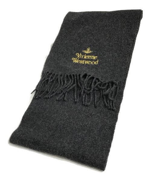 Vivienne Westwood（ヴィヴィアンウエストウッド）Vivienne Westwood (ヴィヴィアンウエストウッド) オーブ刺繍ストールマフラー ダークグレーの古着・服飾アイテム