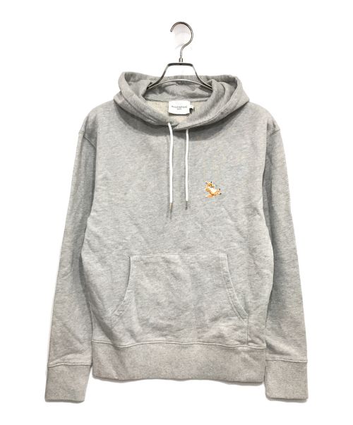 maison kitsune（メゾンキツネ）MAISON KITSUNE (メゾンキツネ) CHILLAX FOX PATCH CLASSIC HOODIE ワンポイントフーディ グレー サイズ:Mの古着・服飾アイテム