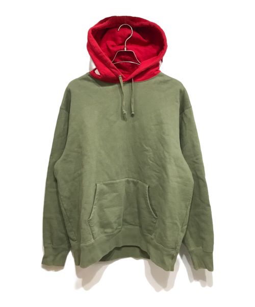 SUPREME（シュプリーム）SUPREME (シュプリーム) 21AW Contrast Hooded Sweatshirt グリーン×レッド サイズ:Lの古着・服飾アイテム