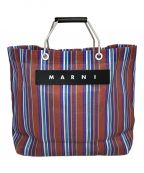 MARNIマルニ）の古着「MARKET STRIPE BAG」｜ブルー×ブラウン