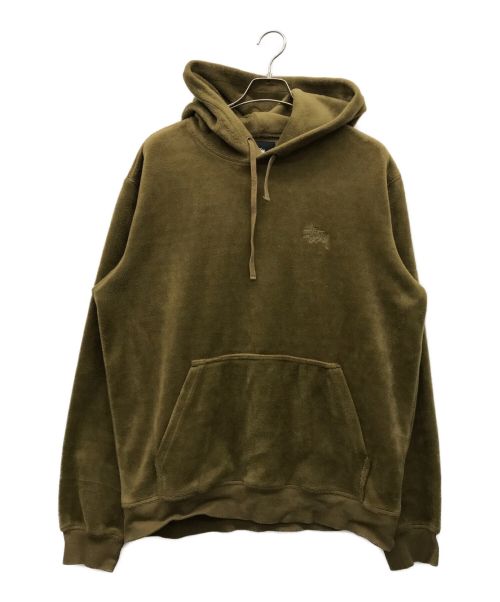 stussy（ステューシー）stussy (ステューシー) 刺繍ロゴベロアパーカー ブラウン サイズ:Lの古着・服飾アイテム